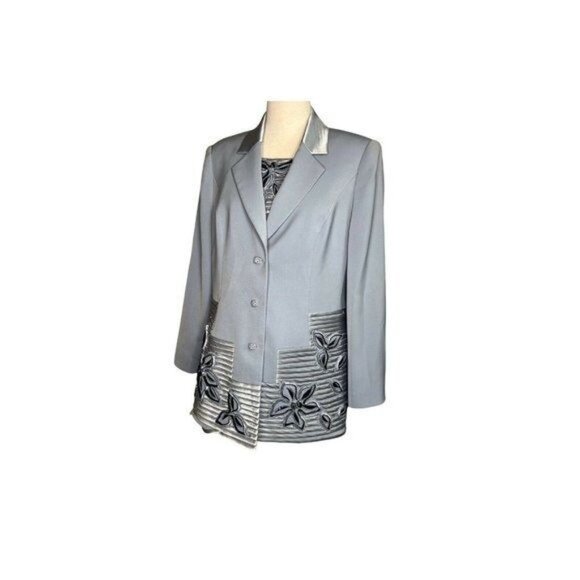 LOUISE RICCI Vintage Embellished Formal Jacket And Top Suit Set Sz 14 Light Blue - Picture 8 of 12